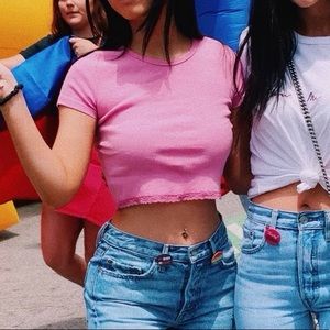 pink cropped shirt